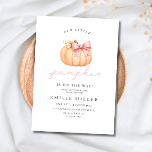 Little Pumpkin Baby Shower Fall Pink Bow Pumpkin Invitation