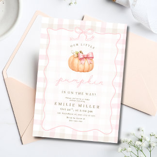 Little Pumpkin Baby Shower Fall Pink Pumpkin Bow Invitation