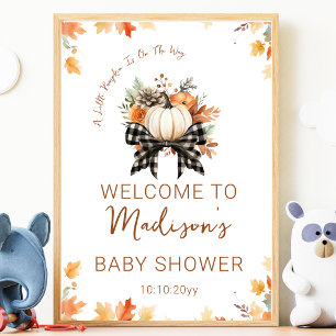 Little Pumpkin Baby Shower Floral & Plaid Welcome Poster