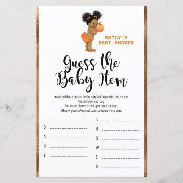 Little Pumpkin Baby Shower Game PRINTED (Front)