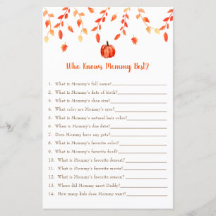 Little Pumpkin Baby Shower Game Who Knows Mummy
