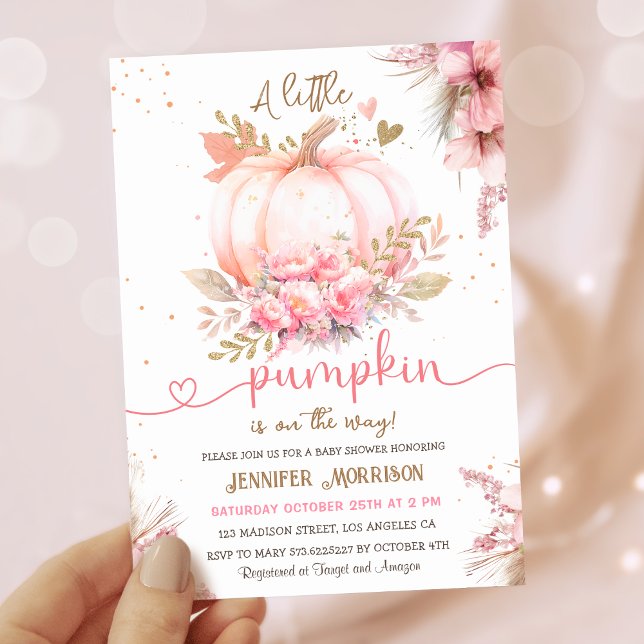 Little Pumpkin Baby Shower Girl Pink Fall Autumn  Invitation (Creator Uploaded)