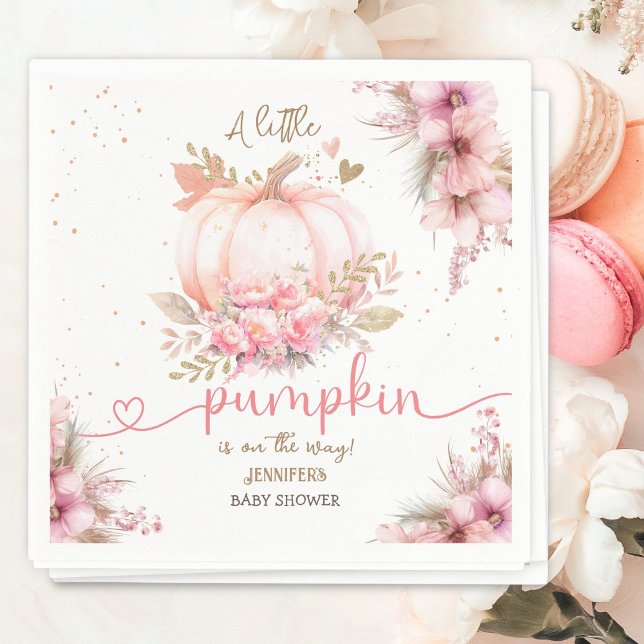 Little Pumpkin Baby Shower Girl Pink Fall Paper Napkin (Creator Uploaded)