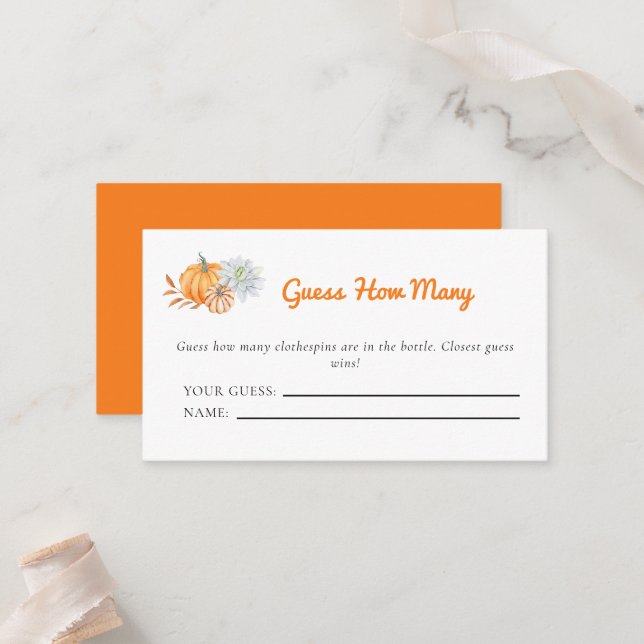 Little Pumpkin Baby Shower Guess How Many Game Place Card (Front/Back In Situ)