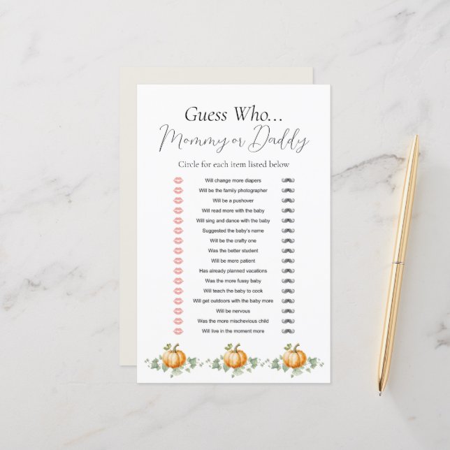 Little Pumpkin Baby Shower Guess Who Game (Front/Back In Situ)