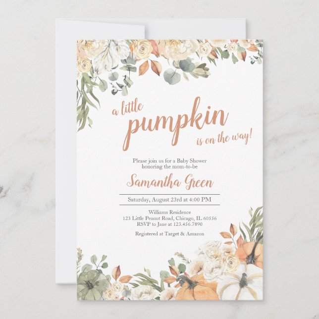 Little Pumpkin Baby Shower Invitation (Front)