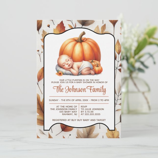Little Pumpkin Baby Shower Invitation (Standing Front)