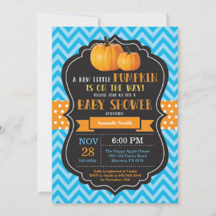 Little Pumpkin Baby Shower Invitation Blue Chevron