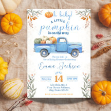 Little Pumpkin Baby Shower Invitation Blue Truck