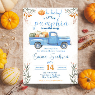 Little Pumpkin Baby Shower Invitation Blue Truck 