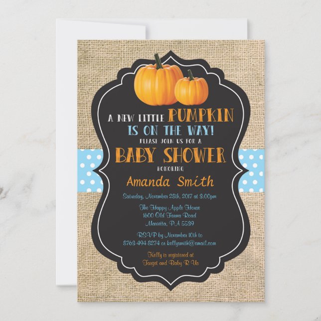 Little Pumpkin Baby Shower Invitation Card Burlap (Front)