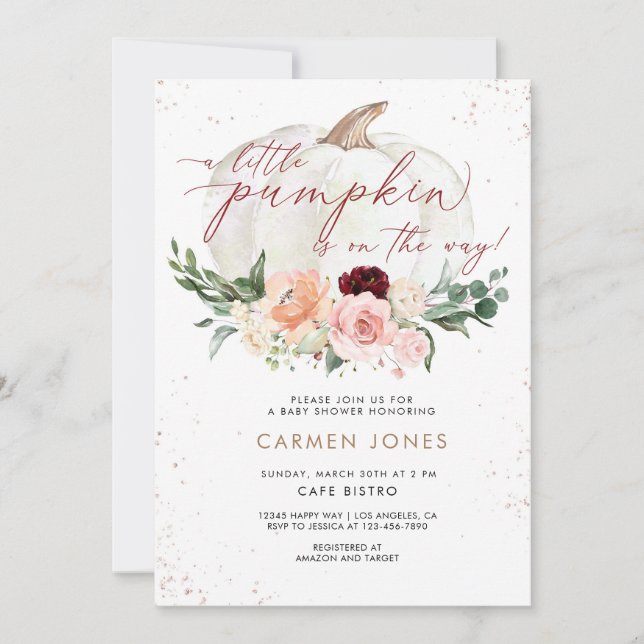 Little Pumpkin Baby Shower Invitation Fall Floral (Front)