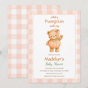 Little Pumpkin Baby Shower Invitation Girl Bear