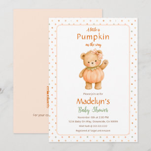 Little Pumpkin Baby Shower Invitation Girl Bear