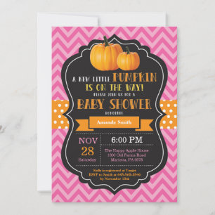 Little Pumpkin Baby Shower Invitation Pink Chevron
