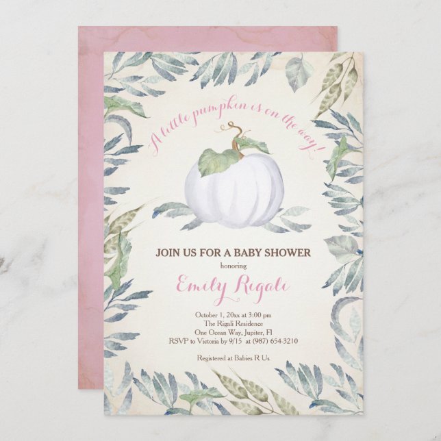 Little Pumpkin Baby Shower Invitation, Pink Invitation (Front/Back)