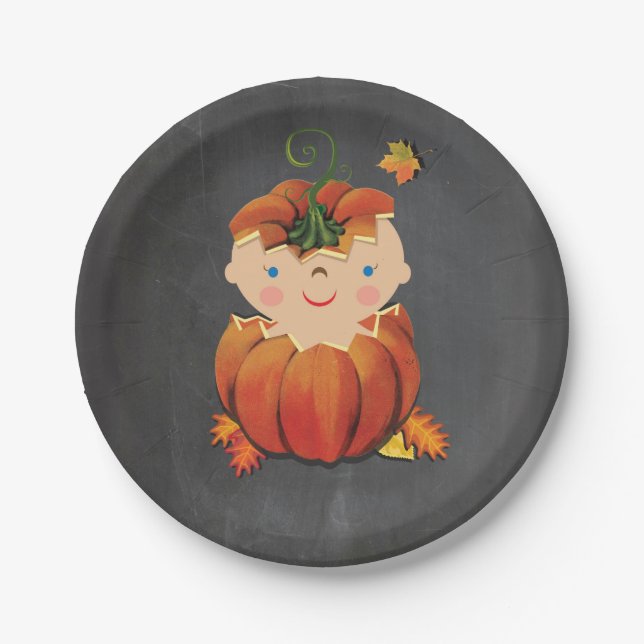 Little Pumpkin Baby Shower Paper Plates (Front)