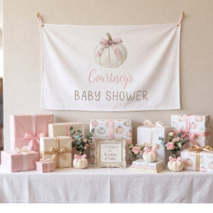 Little Pumpkin Baby Shower Pink Bow Banner