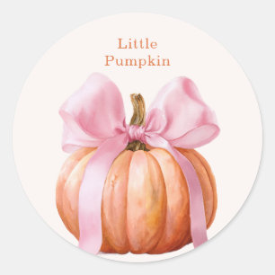 Little Pumpkin Baby Shower – Pink Bow Fall  Classic Round Sticker