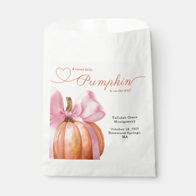 Little Pumpkin Baby Shower – Pink Bow Fall  Favour Bag (Front)