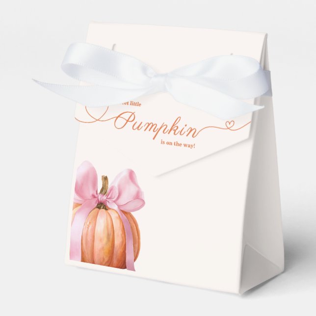 Little Pumpkin Baby Shower – Pink Bow Fall  Favour Box (Front Side)