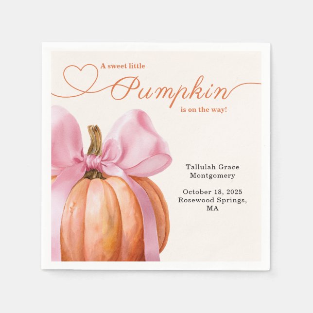 Little Pumpkin Baby Shower – Pink Bow Fall  Napkin (Front)