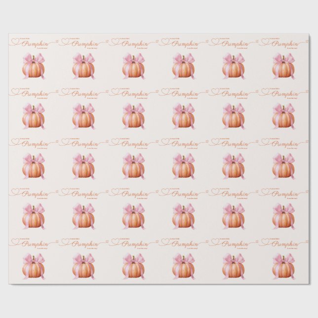 Little Pumpkin Baby Shower – Pink Bow Fall  Wrapping Paper (Flat)