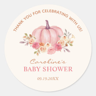 Little Pumpkin Baby Shower Pink Girl  Classic Round Sticker