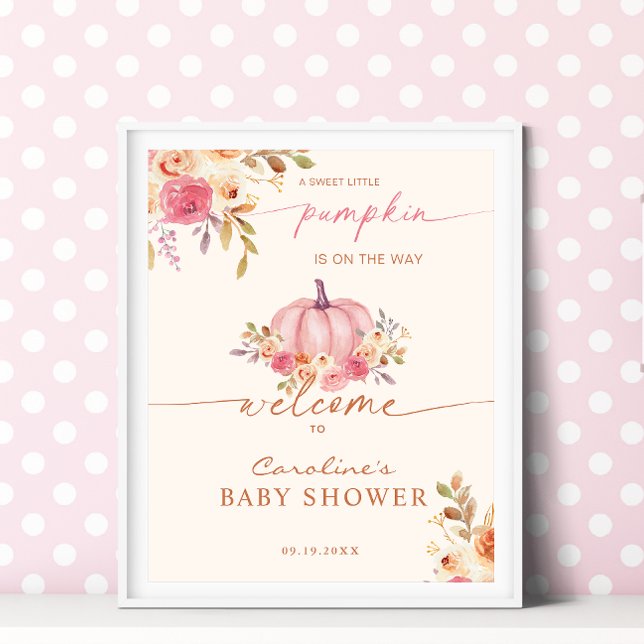 Little Pumpkin Baby Shower Pink Girl Welcome Poster (Creator Uploaded)