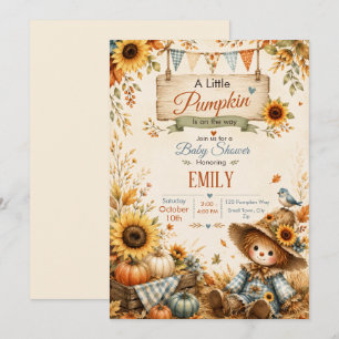 Little Pumpkin Baby Shower Scarecrow Sunflower Invitation