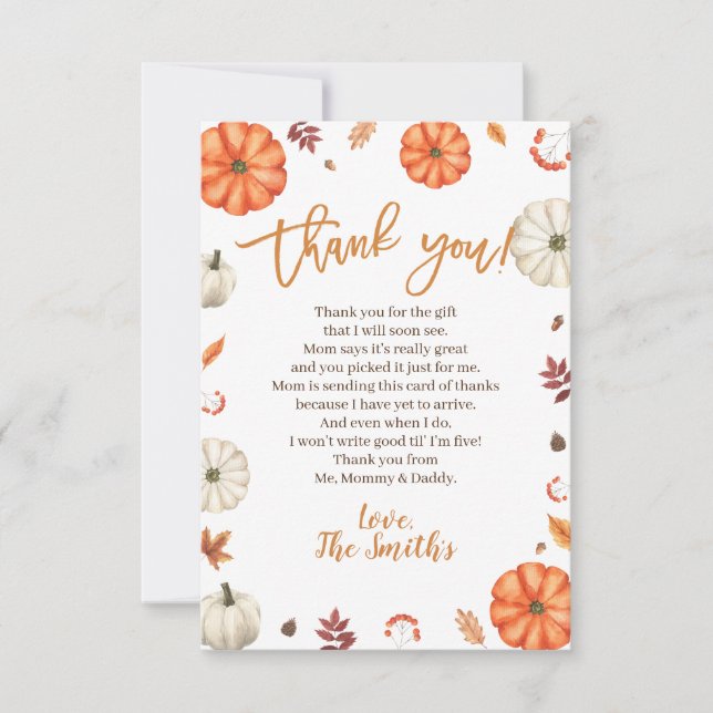 Little Pumpkin Baby Shower Thank You Cards (Front)