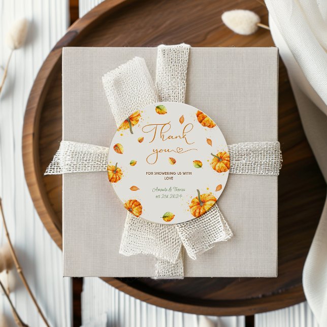 Little Pumpkin Baby Shower Thank You Classic Round Sticker (Creator Uploaded)
