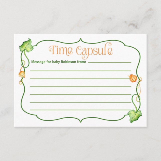 Little Pumpkin Baby Shower Time Capsule Activity Advice Card (Front)