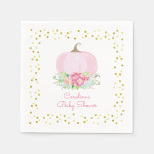 Little Pumpkin Baby Shower Watercolor Pink Gold Napkin