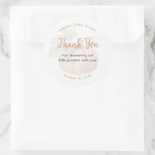 Little Pumpkin Baby Shower Watercolor Thank You Classic Round Sticker