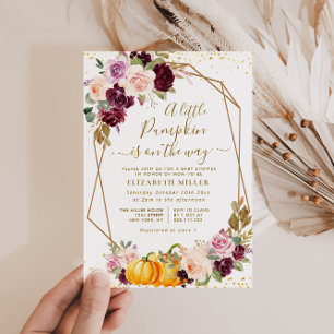 little pumpkin berry fall floral baby shower invitation