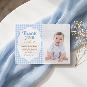 Little Pumpkin Birthday Gingham Thank You Card