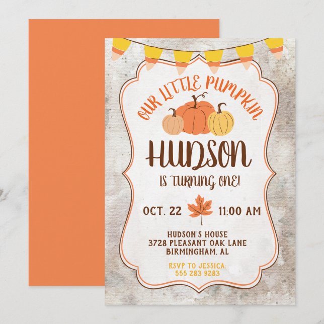 Little Pumpkin Birthday Party Invitation (Front/Back)