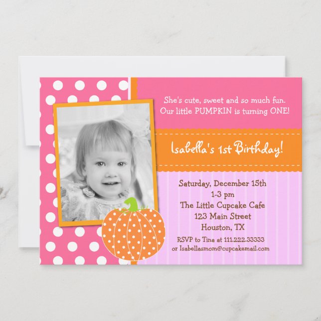 Little Pumpkin BIrthday Party Invitations (Front)
