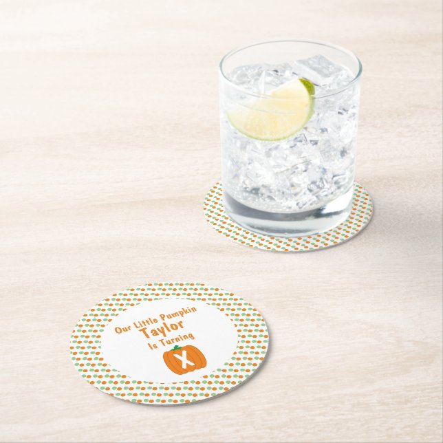 Little Pumpkin Birthday Round Paper Coaster (Insitu)
