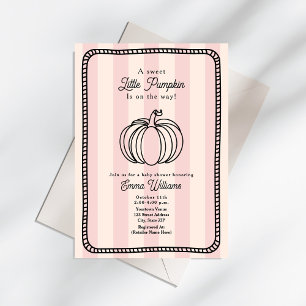 Little Pumpkin Black & Pink Chic Girl Baby Shower Invitation