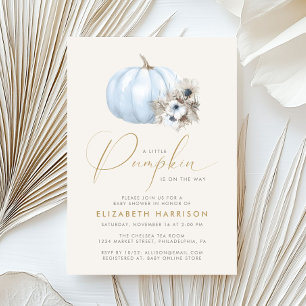 Little Pumpkin Blue Baby Boy Shower Invitation