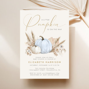 Little Pumpkin Blue Baby Boy Shower Invitation