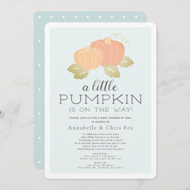Little Pumpkin Blue Baby Shower by Mail Invitation (Front/Back)