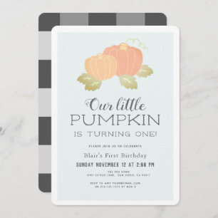 Little Pumpkin Blue Black 1st Birthday Invitation