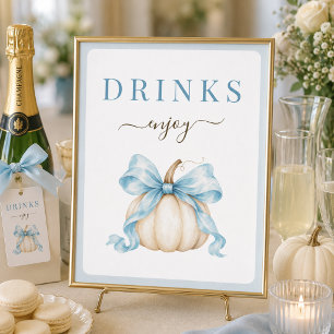 Little Pumpkin Blue Bow Baby Shower Drinks Sign