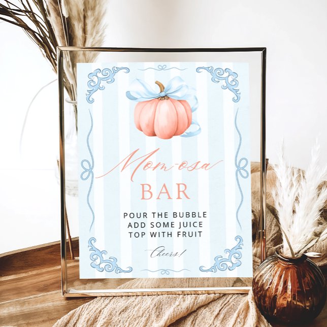 Little Pumpkin Blue Bow Baby Shower Mum-osa Bar Poster (Creator Uploaded)