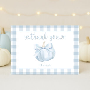 Little Pumpkin Blue Bow Baby Shower Thank You Card