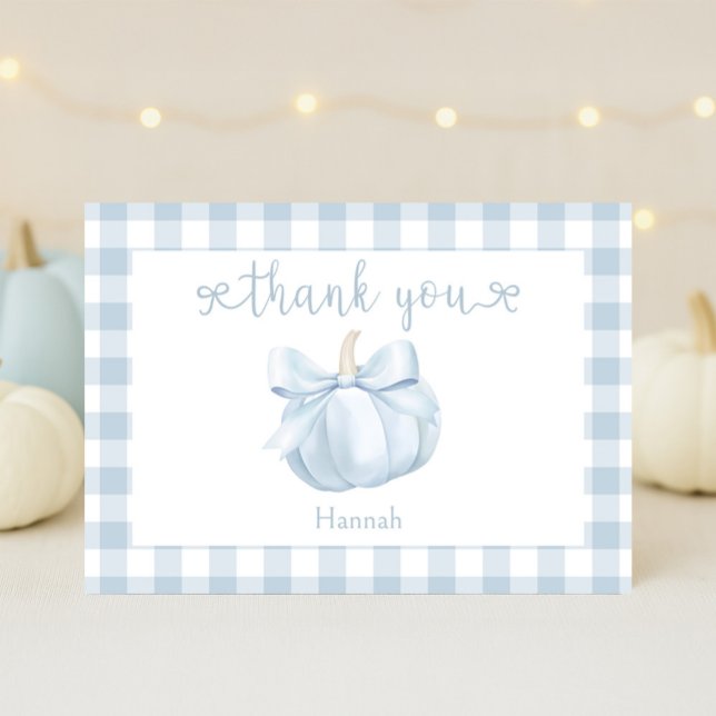 Little Pumpkin Blue Bow Baby Shower Thank You Card (Creator Uploaded)