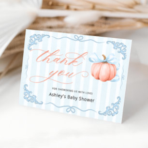 Little Pumpkin Blue Bow Baby Shower Thank You Card